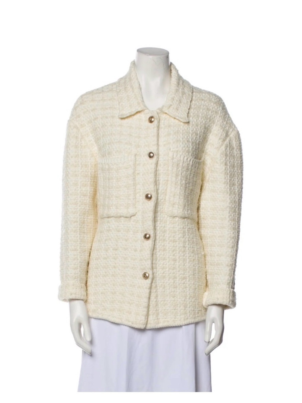 Maje Cream Bouclé Button-Front Jacket